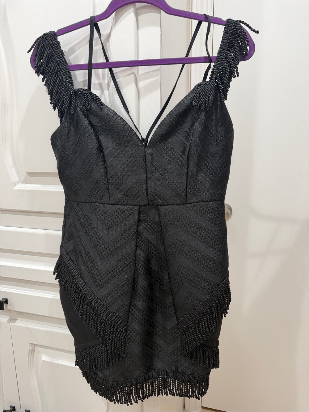 L'ATISTE Black Fringe Mini Dress